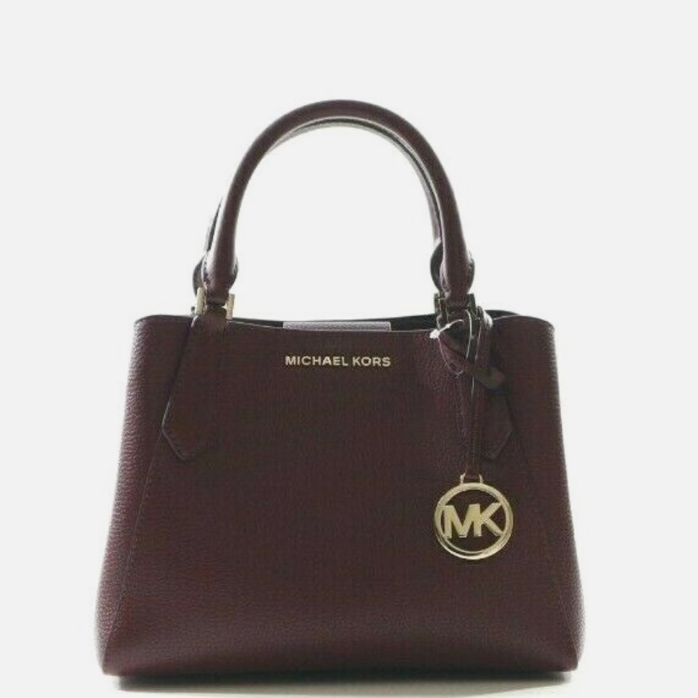 Michael Kors Kimberly Small Leather Satchel Crossbody Bag Merlot W/ Gold Hdw - Picture 2 of 14